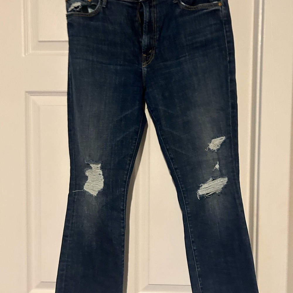 Mother- The Insider Crop Fray-Women's Distressed Blue Jeans